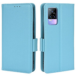 Etui en PU fermoir magnétique, texture litchi avec support pliable, bleu clair pour votre Vivo V21e 4G/Y73 2021