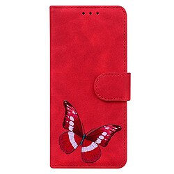 Etui en PU motif papillon avec support rouge pour Motorola Moto G51 5G