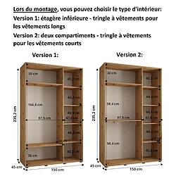 Abiks Meble Armoire à portes coulissantes Davos 3 235.2 x 150 x 45 3 portes coulissante (Chêne artisan/Blanc/Noir) pas cher