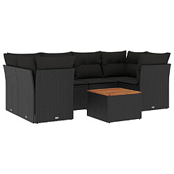 vidaXL Salon de jardin 7 pcs avec coussins noir résine tressée