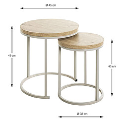 Pegane Lot de 2 tables d'appoints en métal coloris blanc et bois coloris chêne clair