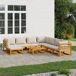 vidaXL Salon de jardin 9 pcs avec coussins gris clair bois massif