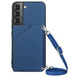 Coque en TPU + PU fermoir magnétique avec béquille, porte-cartes et bandoulière saphire pour votre Samsung Galaxy S22 5G