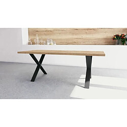 Table - STOUT - Rectangulaire - Décor mélamine halifax - Pied en X noir mat - 6 places - 180 x 90 cm - DEMEYERE