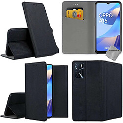 Htdmobiles Housse etui portefeuille avec coque intérieure en silicone pour Oppo A16 / A16s + film ecran - NOIR MAGNET