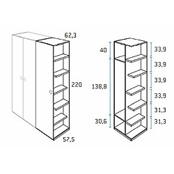 Inside 75 Armoire terminale droite 62,3 x 57,5 x 220 cm finition chêne blanchis