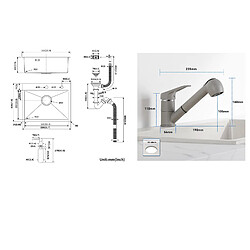 Auralum MAX Évier Cuisine 1 Bac 55*45CM,Encastré/à Poser avec Distributeur Savon+Robinet Cuisine avec Douchette Extractible 2 Jets,Eau Froide/Chaude,Gris pas cher