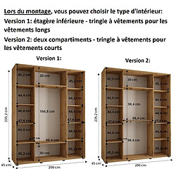 Abiks Meble Armoire à portes coulissantes Davos 3 235.2 x 200 x 45 3 portes coulissante (Noir/Chêne artisan/Noir) pas cher