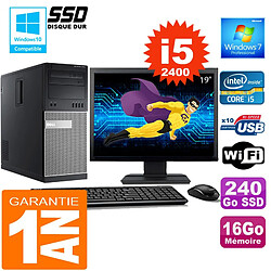 PC Tour DELL 7010 Core I5-2400 Ram 16Go Disque 240 Go SSD Wifi W7 Ecran 19" - Occasion