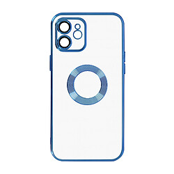 Avizar Coque iPhone 12 Souple Bloc Caméra Couvert Transparent Contour Bleu Chromé