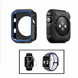 PHONECARE Kit Coque Military DoubleColor + Bracelet Bicolore SportStyle + Film de Hydrogel pour Apple Watch Series 5 - 40mm - Noir / Bleu / Bleu / Blanc