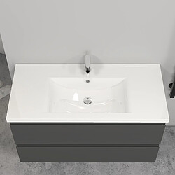 Avis Aica Sanitaire 99(L)x44.5(P)x52(H)cm Meuble salle de bain anthracite avec 2 tiroirs à une fermeture amortie avec une vasque à suspendre