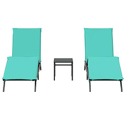 Avis vidaXL Chaises longues lot de 2 avec table noir résine tressée