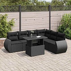 vidaXL Salon de jardin 7 pcs avec coussins noir résine tressée