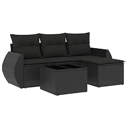 vidaXL Salon de jardin 5 pcs avec coussins noir résine tressée