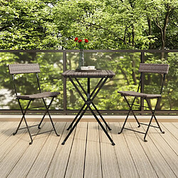 Maison Chic Table de bistro pliable et chaises d'extérieur 3 pcs,Ensemble de bistro de jardin pour relax Gris Résine tressée -GKD391010