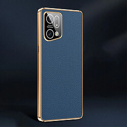 Coque en TPU + cuir véritable électroplaqué, bleu pour votre Oppo Find X5