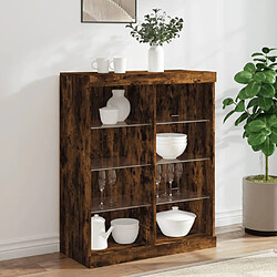 Maison Chic Commode Buffet - Meuble de rangement avec lumières LED chêne fumé 81x37x100 cm -GKD92146