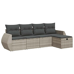 vidaXL Salon de jardin 5 pcs avec coussins gris clair résine tressée