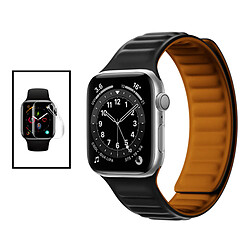 PHONECARE Kit Bracelet Magnetic SmoothSilicone + Film de Hydrogel pour Apple Watch Series 8 Aluminum - 41mm - Noir Orange