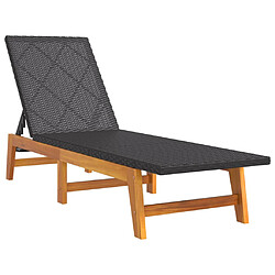 vidaXL Chaise longue Noir/marron Résine tressée/bois massif d'acacia