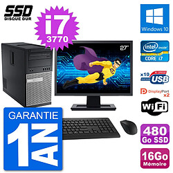 PC Tour Dell 7010 Ecran 27" Intel i7-3770 RAM 16Go SSD 480Go Windows 10 Wifi - Occasion