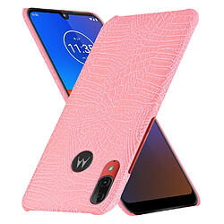 Wewoo Coque Rigide Pour Motorola Moto E6 Plus Crocodile Antichoc Texture PC + Etui PU Rose