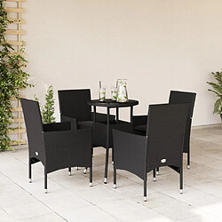 vidaXL Ensemble à manger de jardin et coussins 5 pcs noir rotin verre