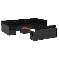 Maison Chic Salon de jardin avec coussins 14 pcs, Ensemble Tables et chaises de jardin, noir résine tressée -GKD910026