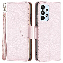 Etui en PU texture litchi, anti-rayures avec support or rose pour votre Samsung Galaxy A23 5G