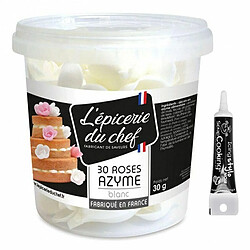 Scrapcooking 30 roses blanches en papier azyme + Stylo de glaçage noir