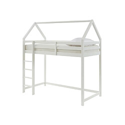 Vente-Unique Lit mezzanine cabane 90 x 190 cm - Pin - Blanc + Matelas - TARZIA