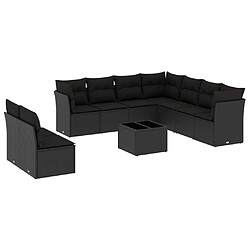 vidaXL Salon de jardin 10 pcs avec coussins noir résine tressée