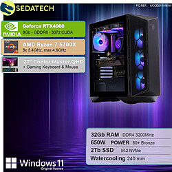 Sedatech Pack PC Gamer ATX Compact • AMD Ryzen 7 5700X • RTX4060 • 32Go RAM • 2To SSD M.2 • Windows 11 • Moniteur 27''