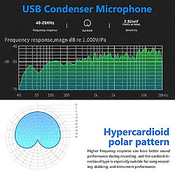 Universal Microphone condenseur NW-800, microphone enregistreur studio USB, kit microphone avec bras de suspension réglable NW-35, avec montage de choc et pince