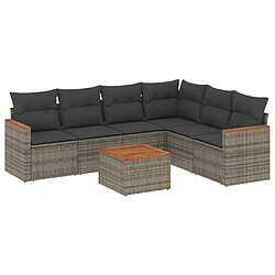 vidaXL Salon de jardin avec coussins 7 pcs gris résine tressée