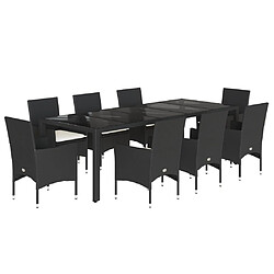 vidaXL Ensemble à manger de jardin et coussins 9 pcs noir rotin verre