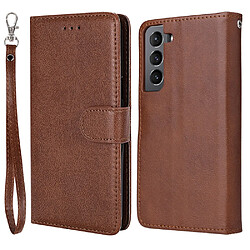 Coque en TPU + PU détachable avec support et sangle marron pour votre Samsung Galaxy S22 5G