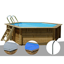 Kit piscine bois Gré Vanille 2 Ø 4,00 x 1,19 m + Bâche hiver + Bâche à bulles + Douche