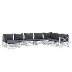 Avis Maison Chic Salon de jardin 8 pcs + coussins - Mobilier/Meubles de jardin - Table et chaises d'extérieur blanc acier -MN21436