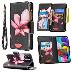 Etui en PU fermeture à glissière d'impression de modèle fleur rose pour votre Samsung Galaxy A51 SM-A515