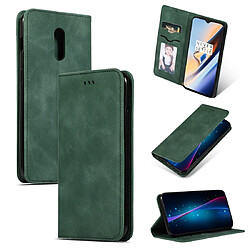 Wewoo Housse Coque Etui en cuir avec rabat horizontal magnétique Business Skin Feel pour OnePlus 6T Vert armée