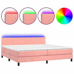 Sommier à lattes LED,Cadre à lattes de lit avec matelas pour Adulte Rose 200x200cm Velours -MN91322