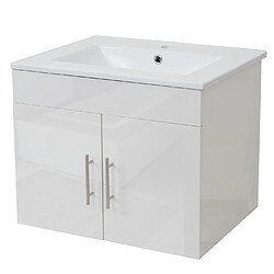 Mendler Lavabo + meuble sous évier HWC-D16, meuble sous vasque, poli miroir 60cm ~ blanc