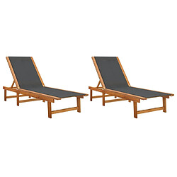 Maison Chic Lot de 2 Chaises longues | Transat Bain de soleil noir bois d'acacia solide et textilène -GKD58449