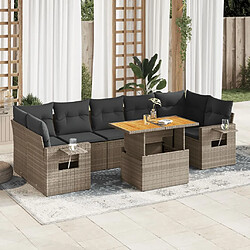 vidaXL Salon de jardin 8 pcs avec coussins gris résine tressée