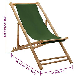 vidaXL Chaise de terrasse bambou et toile vert pas cher