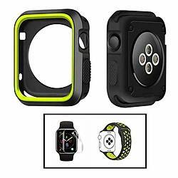 PHONECARE Kit Coque Military DoubleColor + Bracelet Bicolore SportStyle + Film de Hydrogel pour Apple Watch Series 4 - 44mm - Noir / Vert fluorescent