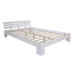 Homestyle4U Lit double en bois massif 160x200cm blanc pin lit futon a lattes cadre de lit