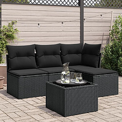 Maison Chic Salon de jardin 5 pcs avec coussins | Ensemble de Table et chaises | Mobilier d'Extérieur noir résine tressée -GKD76268